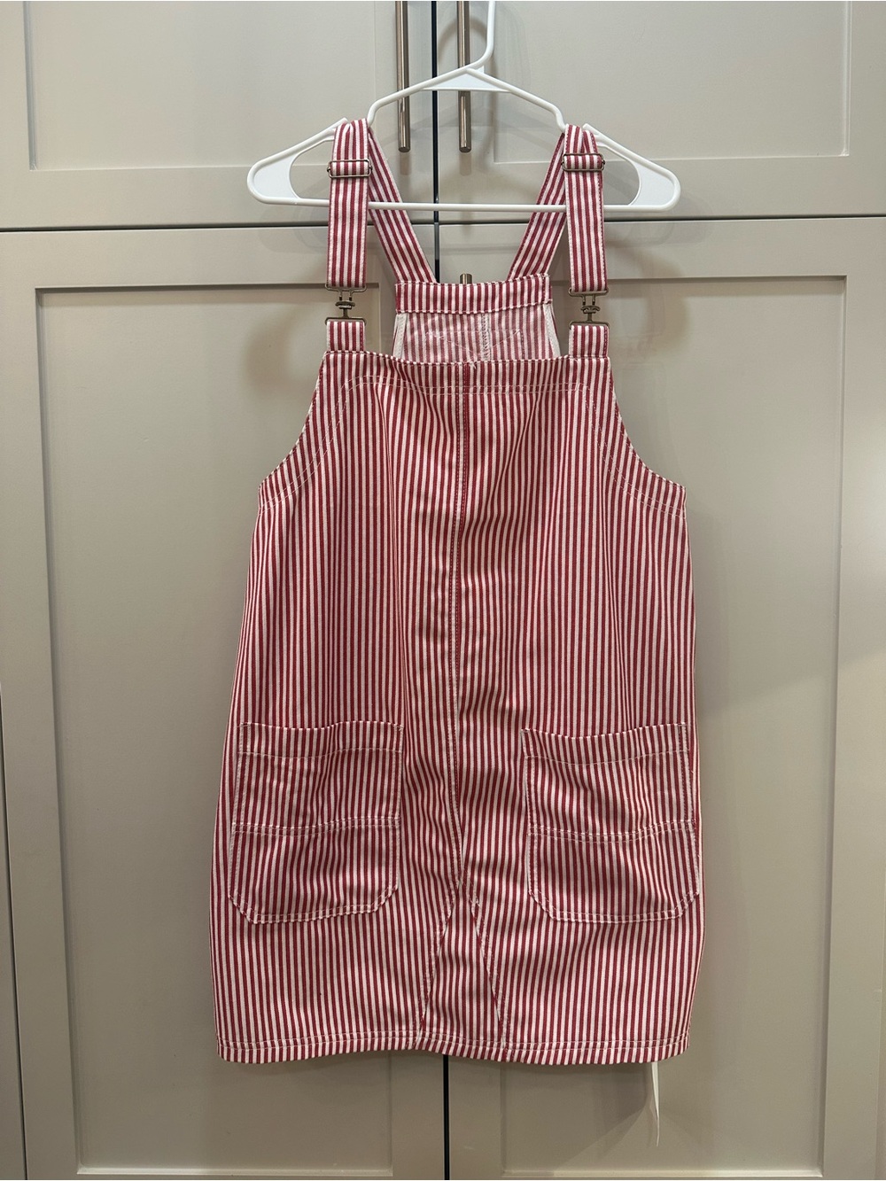 Women’s Red Striped Overall Dress - Classic stripe - Large